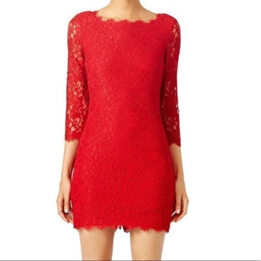 DVF red lace mini zarita dress size 2
